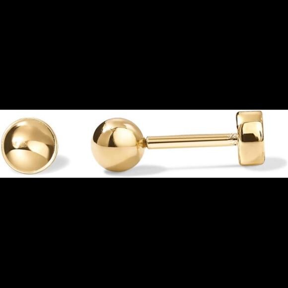 14K Gold Plated Solid 925 Sterling Silver Post Ball Stud Flat Back Earrings - Picture 1 of 7